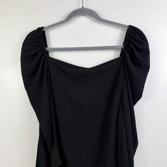 New Ribbed Bodysuit PrettyLittleThing Black Long Puff Sleeve US 8 Square Neck - Picture 10 of 15